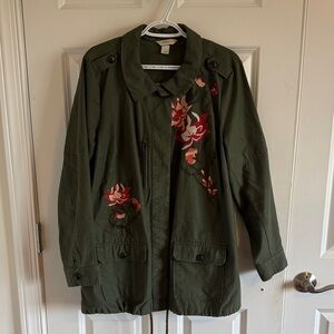 Christopher & Banks Floral Embroidered Green Anorak Jacket 1X